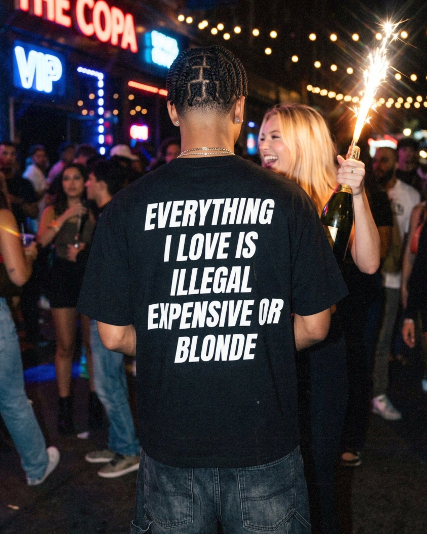 ILLEGAL, EXPENSIVE OR BLONDE TEE